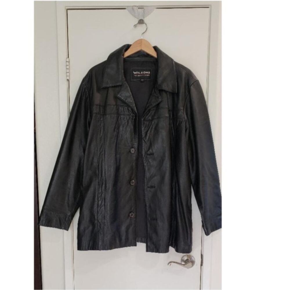 MEN'S WILSON BLACK LEATHER BLAZER STYLE COAT / LARGE